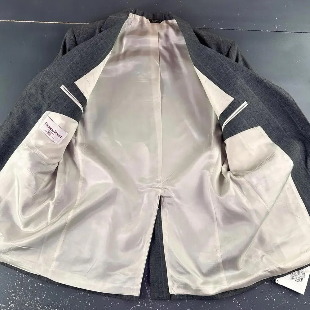 VTG Pagano West Suit Mens 42R Gray Tweed Wool Blend Striped 32" Waist NWT USA - Picture 3 of 16